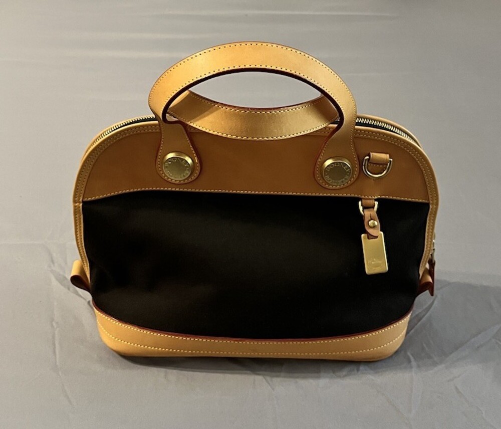 DOONEY BOURKE Cabriolet Zip Satchel USA DENIM Black Canvas NATURAL Vacchetta